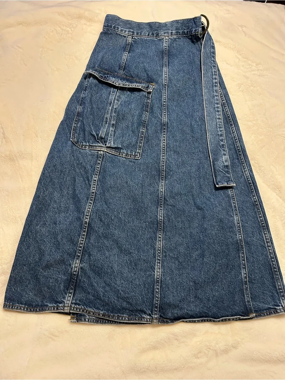 Zara Indigo Denim Maxi Skirt with Cargo Pocket